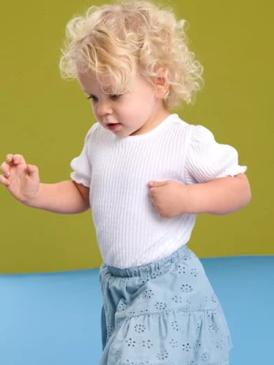 Sinsay - Bawełniana koszulka z prążkowanej dzianiny - kremowy