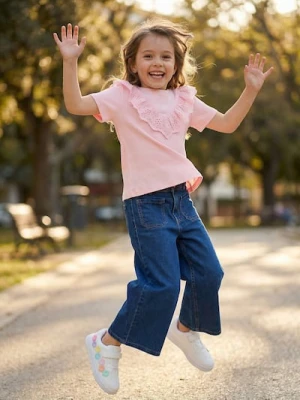 Sinsay - Bawełniana koszulka z prążkowanej dzianiny - różowy