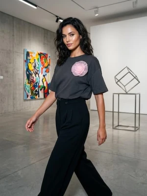 Sinsay - Bawełniana koszulka z tiulową aplikacją - szary