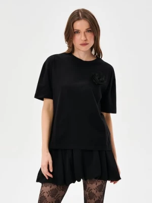 Sinsay - Bawełniana koszulka z tiulową apllikacją 3D - czarny