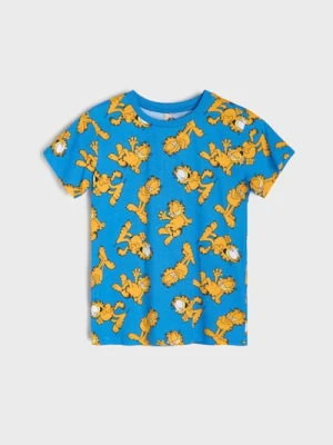 Sinsay - Bawełniana koszulka ze wzorem Garfield - niebieski