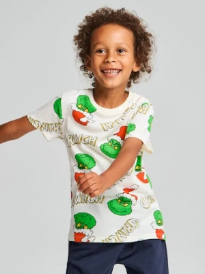 Sinsay - Bawełniana koszulka ze wzorem Grinch - kremowy