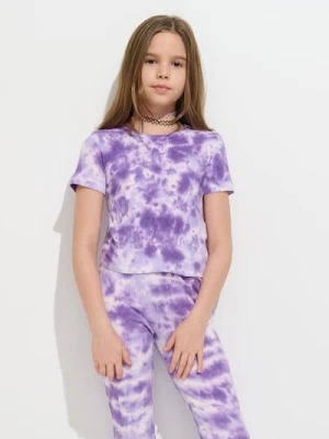 Sinsay - Bawełniana koszulka ze wzorem tie dye - fioletowy