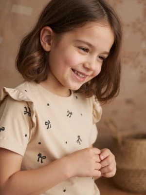 Sinsay - Bawełniana koszulka ze wzorem w korkardy - beżowy