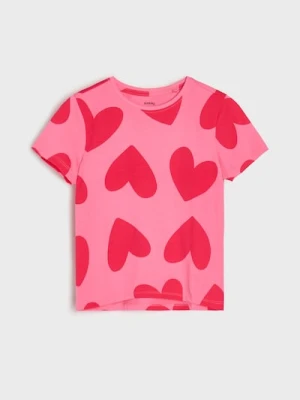 Sinsay - Bawełniana koszulka ze wzorem w serca - różowy