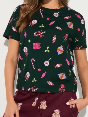 Sinsay - Bawełniana koszulka ze wzorkiem świątecznym - zielony