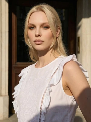 Sinsay - Bawełniana koszulowa bluzka bez rękawów z haftem - biały