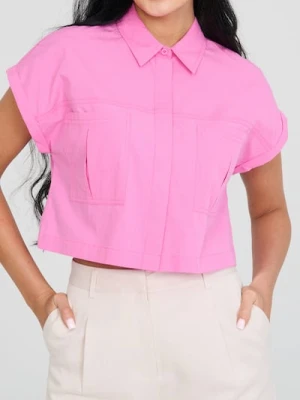 Sinsay - Bawełniana krótka koszula z kieszeniami - różowy