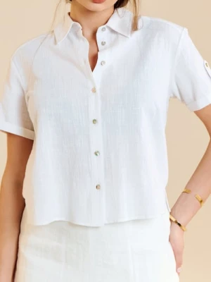 Sinsay - Bawełniana krótka koszula z kołnierzykiem - biały