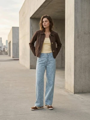 Sinsay - Bawełniana kurtka z kołnierzykiem i twillowym wykończeniem - brązowy