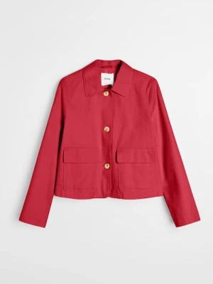 Sinsay - Bawełniana kurtka z kołnierzykiem i twillowym wykończeniem - czerwony