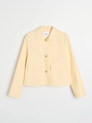 Sinsay - Bawełniana kurtka z kołnierzykiem i twillowym wykończeniem - żółty