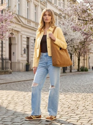 Sinsay - Bawełniana kurtka z kołnierzykiem i twillowym wykończeniem - żółty