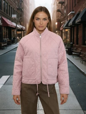 Sinsay - Bawełniana pikowana kurtka z zamkiem i stójką - różowy