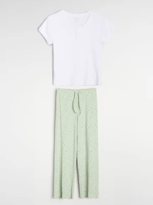 Sinsay - Bawełniana piżama dwuczęściowa - biały