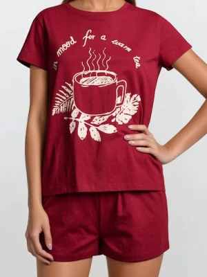 Sinsay - Bawełniana piżama dwuczęściowa - bordowy