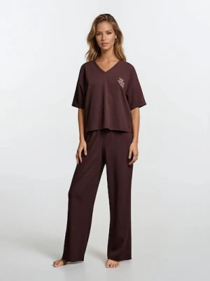 Sinsay - Bawełniana piżama dwuczęściowa - brązowy