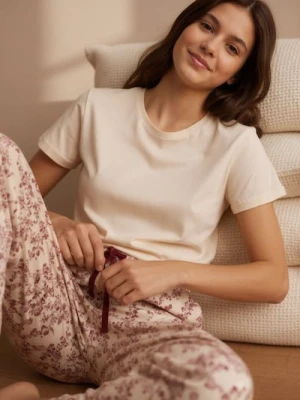 Sinsay - Bawełniana piżama dwuczęściowa - kremowy