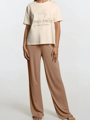 Sinsay - Bawełniana piżama dwuczęściowa - kremowy