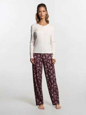 Sinsay - Bawełniana piżama dwuczęściowa - kremowy