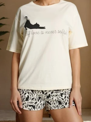 Sinsay - Bawełniana piżama dwuczęściowa - kremowy