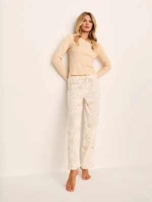 Sinsay - Bawełniana piżama dwuczęściowa - kremowy