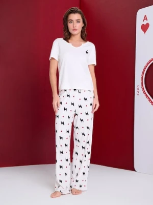 Sinsay - Bawełniana piżama dwuczęściowa - kremowy