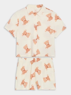 Sinsay - Bawełniana piżama dwuczęściowa - kremowy