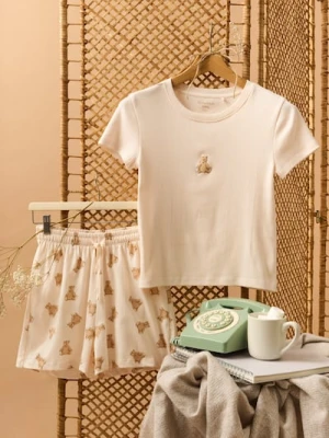 Sinsay - Bawełniana piżama dwuczęściowa - kremowy