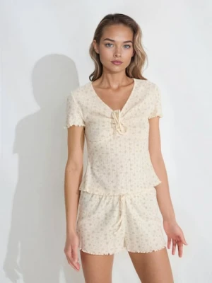 Sinsay - Bawełniana piżama dwuczęściowa - kremowy