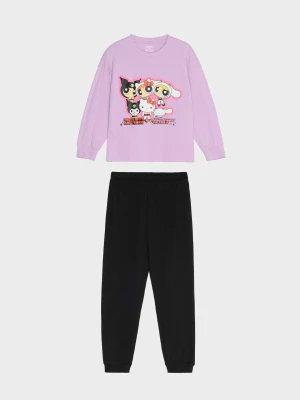 Sinsay - Bawełniana piżama dwuczęściowa loose fit z nadrukiem The Powerpuff Girls - fioletowy