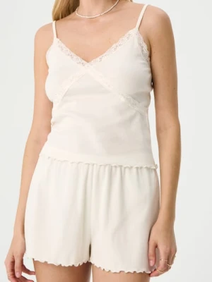 Sinsay - Bawełniana piżama dwuczęściowa na ramiączkach - kremowy