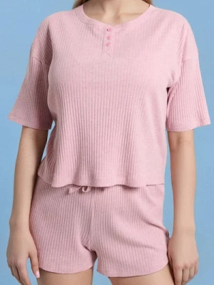 Sinsay - Bawełniana piżama dwuczęściowa - różowy