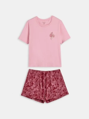 Sinsay - Bawełniana piżama dwuczęściowa - różowy