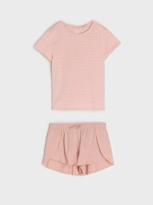Sinsay - Bawełniana piżama dwuczęściowa - różowy