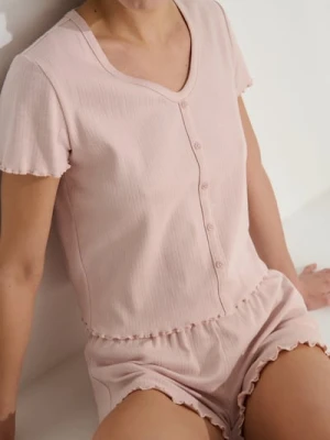 Sinsay - Bawełniana piżama dwuczęściowa - różowy