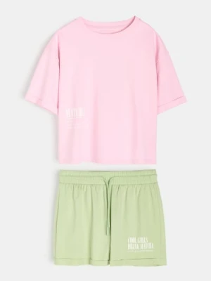 Sinsay - Bawełniana piżama dwuczęściowa - różowy