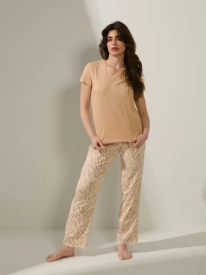 Sinsay - Bawełniana piżama dwuczęściowa w zeberkę - pomarańczowy