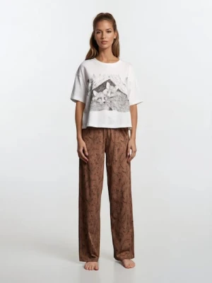 Sinsay - Bawełniana piżama dwuczęściowa z motywem jesiennym - biały