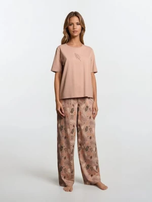 Sinsay - Bawełniana piżama dwuczęściowa z motywem jesiennym - brązowy