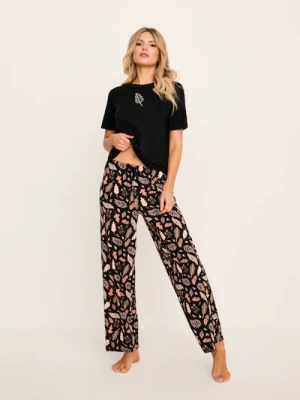 Sinsay - Bawełniana piżama dwuczęściowa z motywem jesiennym - czarny