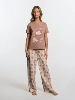 Sinsay - Bawełniana piżama dwuczęściowa z motywem jesiennym - fioletowy