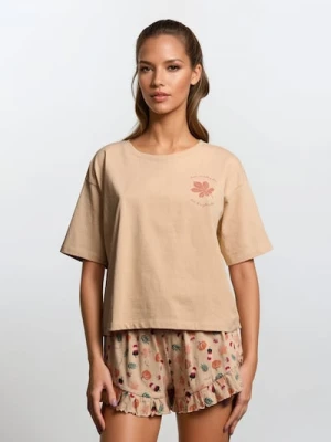 Sinsay - Bawełniana piżama dwuczęściowa z motywem jesiennym - pomarańczowy