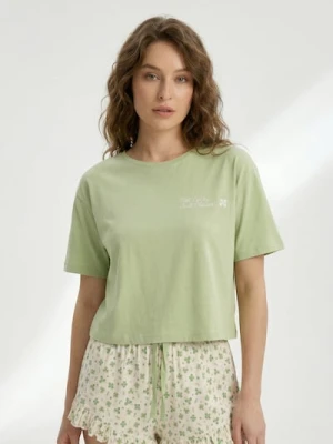 Sinsay - Bawełniana piżama dwuczęściowa z motywem koniczyny - zielony