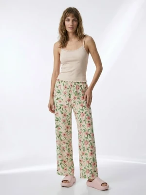 Sinsay - Bawełniana piżama dwuczęściowa z motywem kwiatowym - kremowy