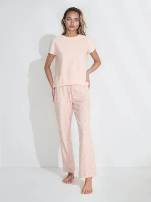 Sinsay - Bawełniana piżama dwuczęściowa z motywem kwiatowym - różowy