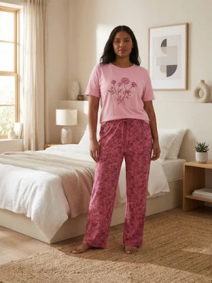 Sinsay - Bawełniana piżama dwuczęściowa z motywem kwiatowym - różowy