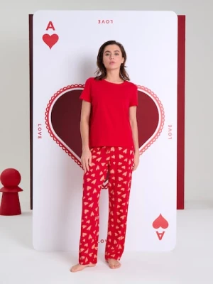 Sinsay - Bawełniana piżama dwuczęściowa z motywem serca - czerwony