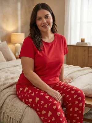 Zdjęcie produktu Sinsay - Bawełniana piżama dwuczęściowa z motywem serca - czerwony