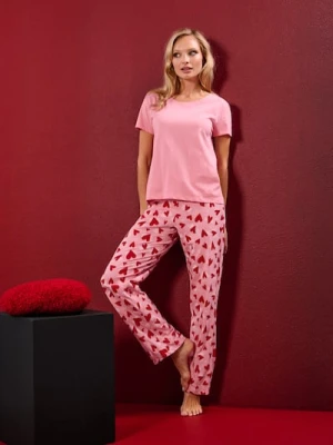 Sinsay - Bawełniana piżama dwuczęściowa z motywem serca - różowy